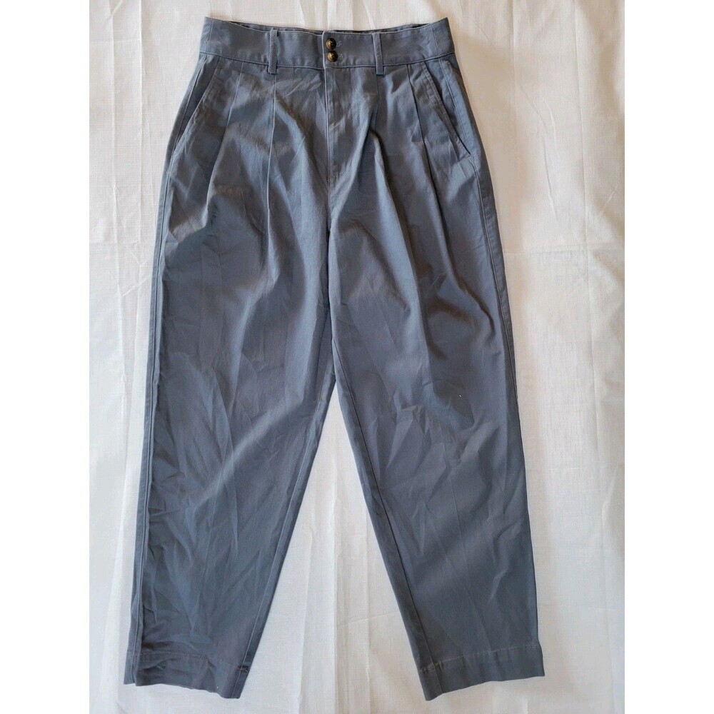 Madewell Women's Pleated Cotton Twill Pants Tapered Blue Gray Size 6